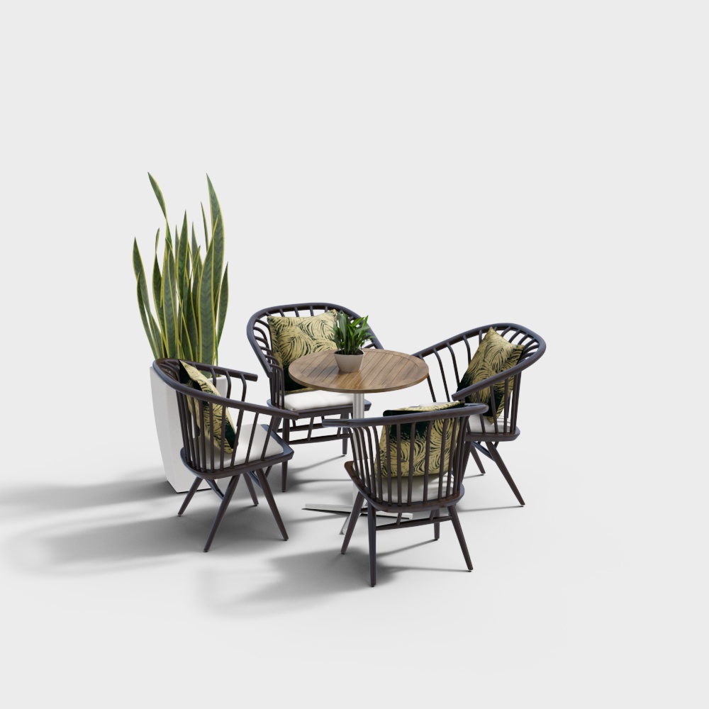 Modern outdoor green plant leisure table and chair combination
