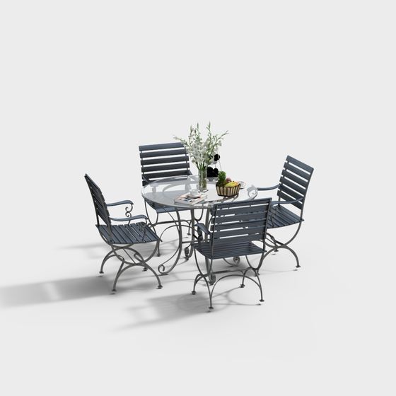 Vintage Iron Dining Table and Chairs 3D model