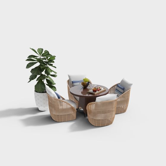 Woven Round Table and Chair Set 3D model for Modern Spaces