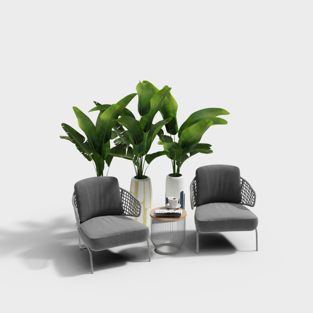 Modern outdoor green plant leisure chair combination