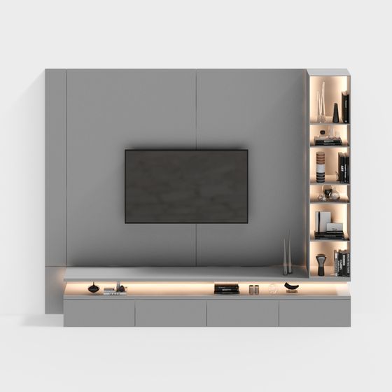 Elegant Low-Poly 3D Model TV Cabinet