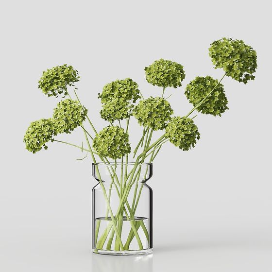 Glass Vase with Hydrangeas 3D model