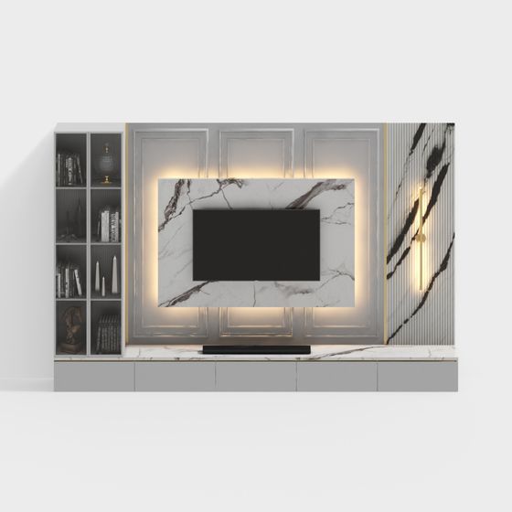 Elegant Marble TV Cabinet 3D model