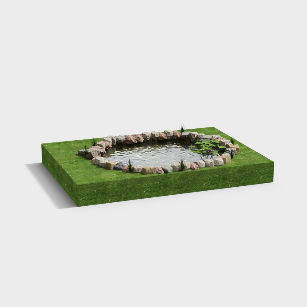 Low Poly Round Pond Garden 3D model