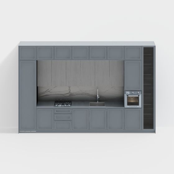 Sleek Gray Kitchen Cabinet Door 3D model