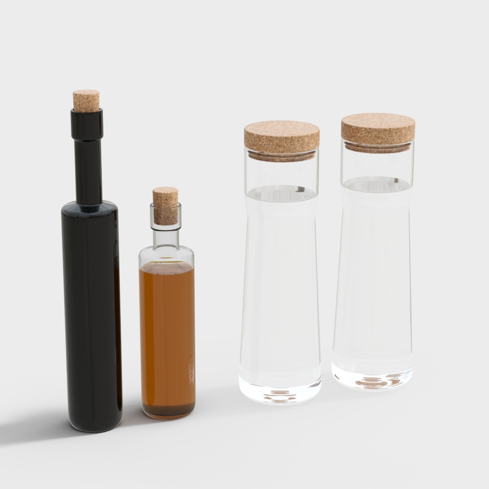 Low-Polygon Glass Bottle Set 3D model