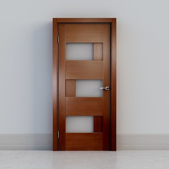 Elegant Low-Poly 3D Model Door with Wood and Glass