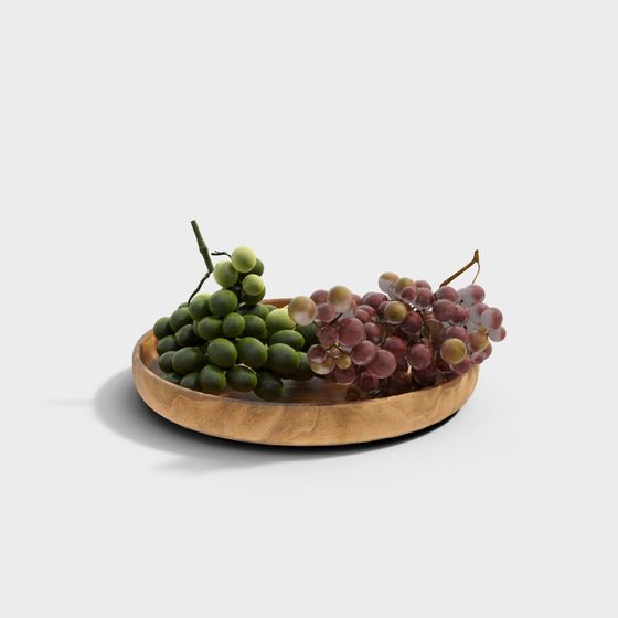 Grapes and Wooden Plate 3D model