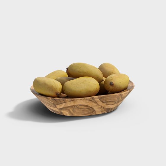 Wooden Bowl with Mangoes 3D model