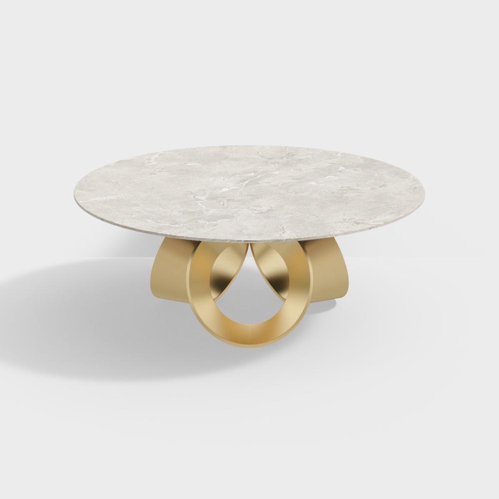 Elegant Marble Round Table 3D Model – Marble & Gold Design