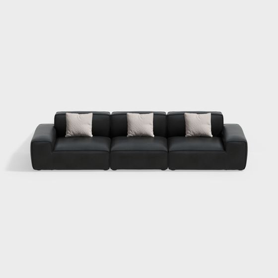 Big Black Bull Sofa 3D Model in I-Shape
