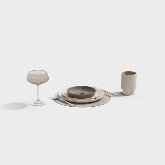 Elegant Minimalist Tableware Set 3D model