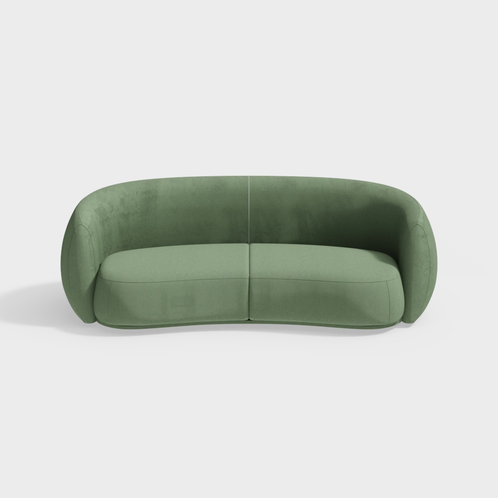 Stylish Curved 3D Sofa Model – Green Velvet Upholstery