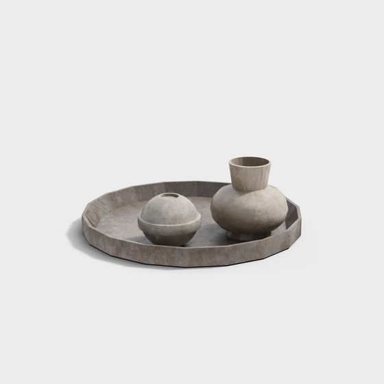Low Poly Concrete Tray Set 3D model