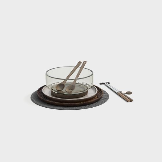 Wooden Tableware Set 3D Model