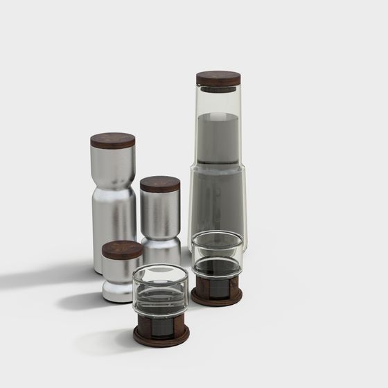 Elegant Low-Polygon 3D Model with Metal, Glass, and Wood Elements