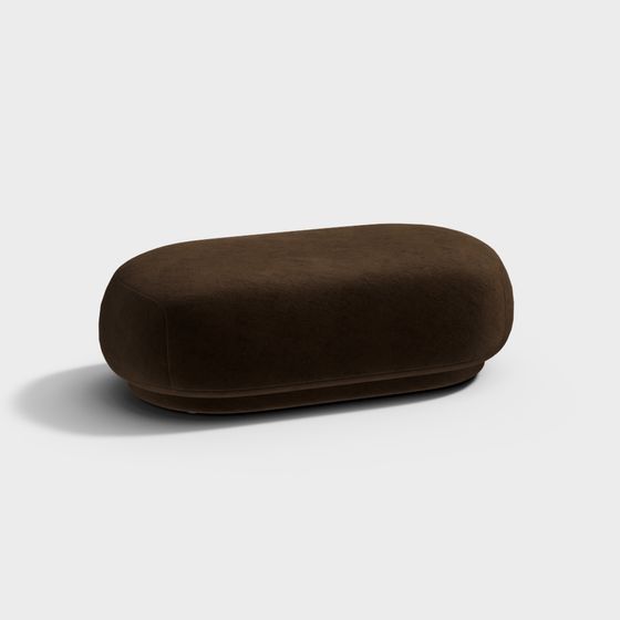 Stylish Oval Brown Suede Stool 3D model for Interiors