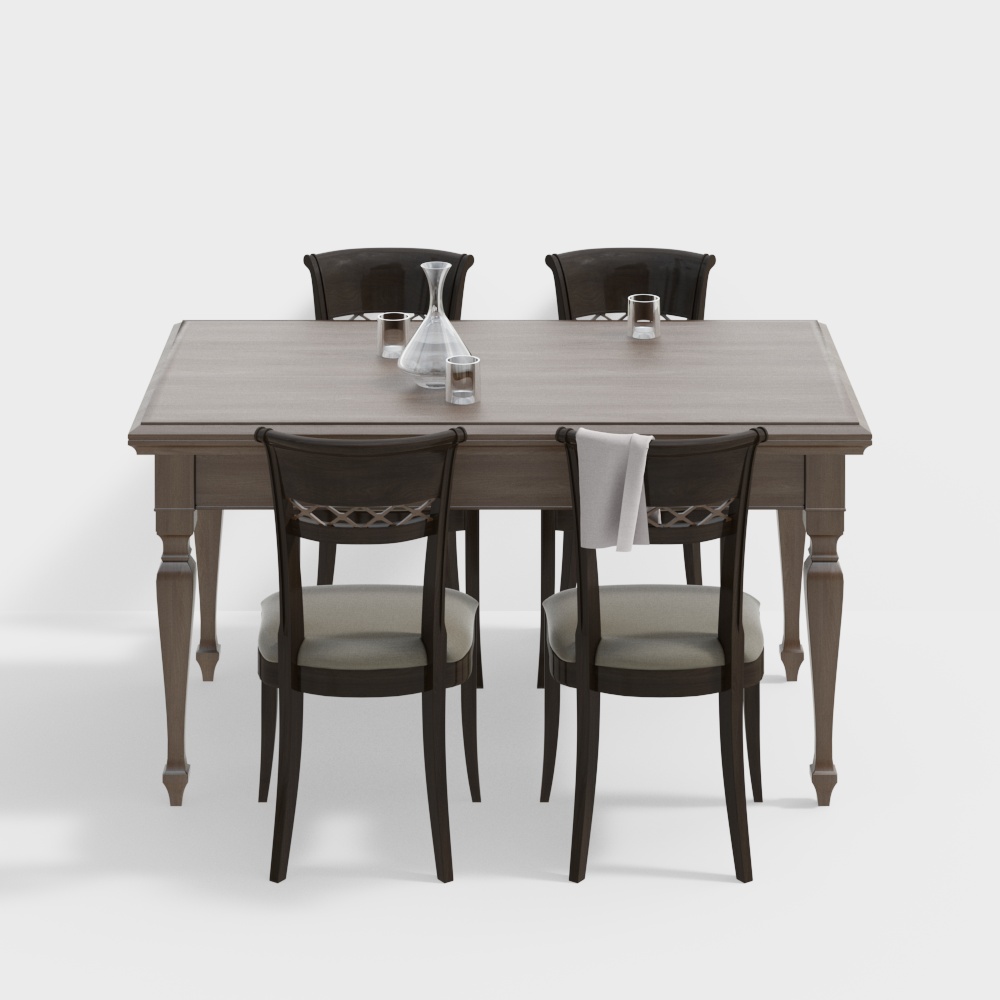 Elegant Dining Table and Chairs 3D Model – Natural Wood Finish