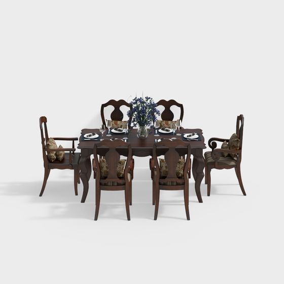 Stylish Vintage Dining Table and Chairs 3D model