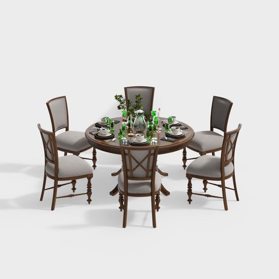 Круглый обеденный стол с комбинацией стульев