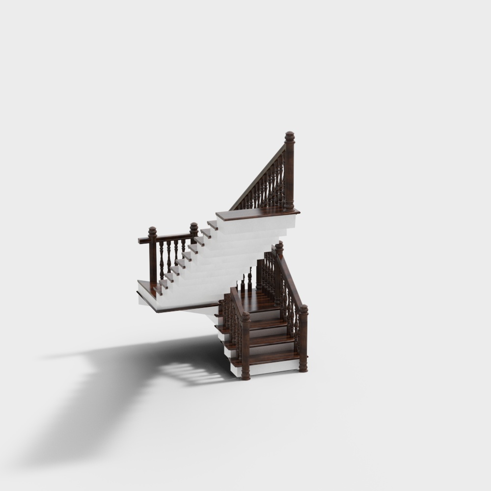 Vintage Staircase 3D Model – Carved Wood Design
