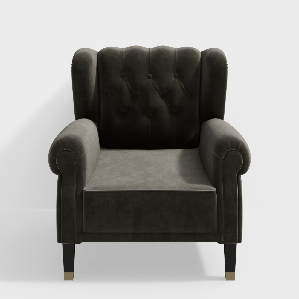 Retro Velvet Armchair 3D Model – Victorian Style