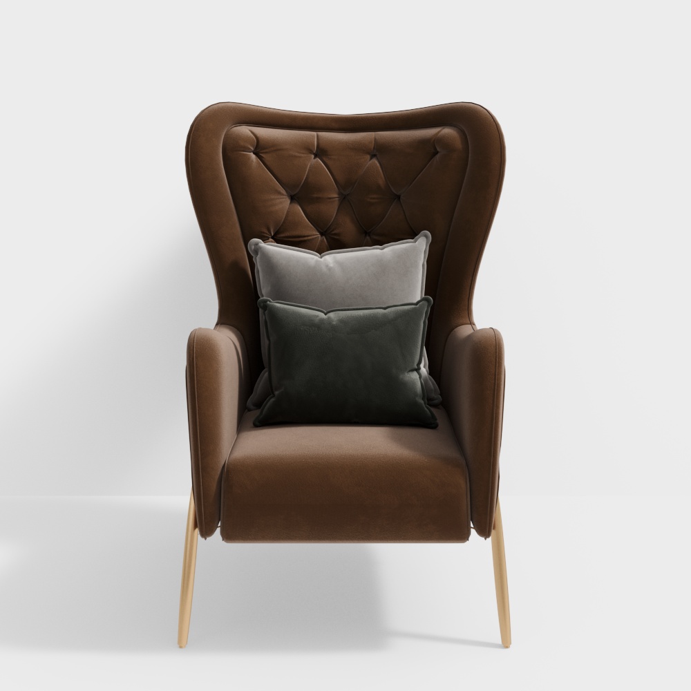 Retro Wing Chair 3D Model – Vintage Leather Design