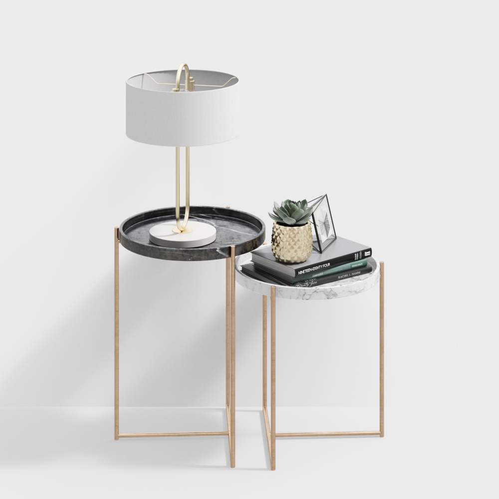 Marble Side Table Set 3D Model – Modern Minimalist Furniture