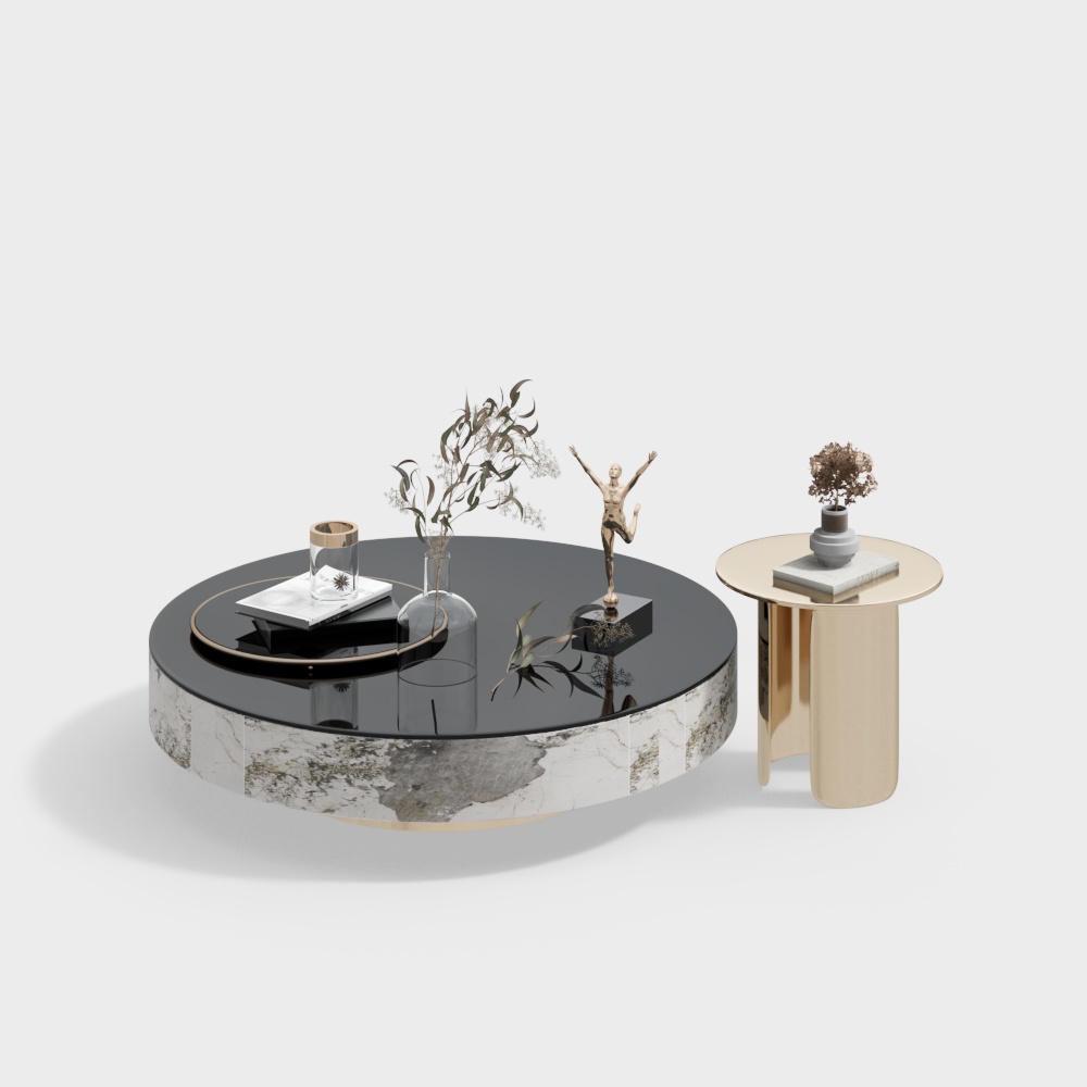 Urban Living Room 3D Model – Minimalist Marble Table