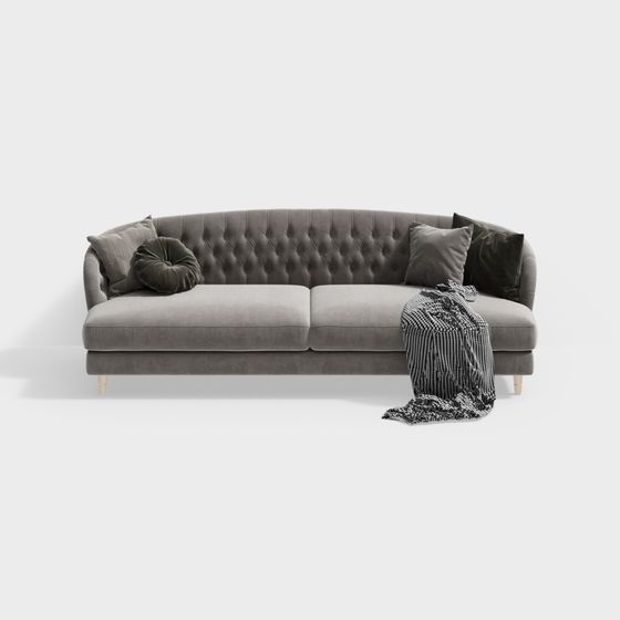 Elegant Gray Velvet Sofa 3D model for Modern Interiors