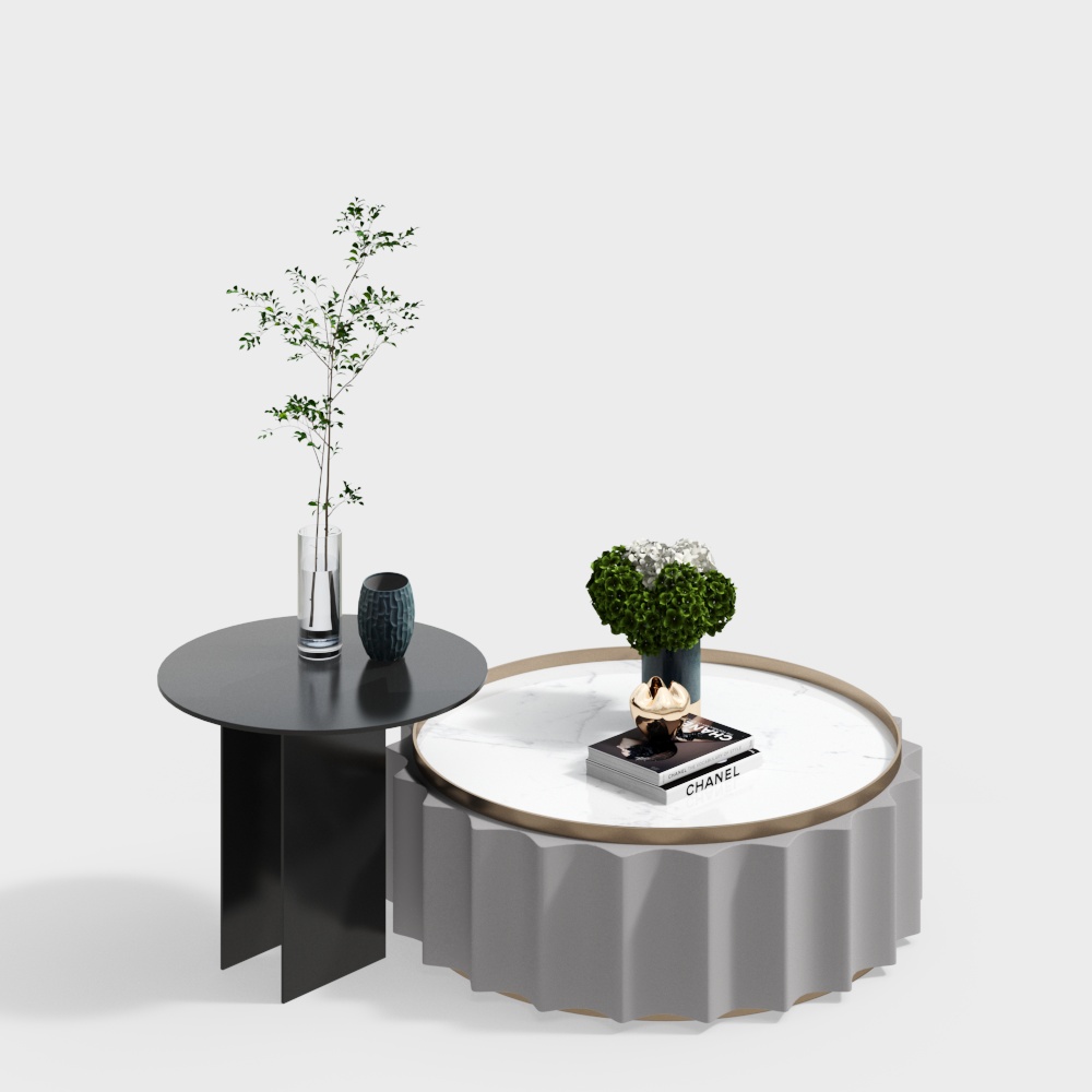 Elegant Living Room Set 3D Model – Low-Poly Marble Design