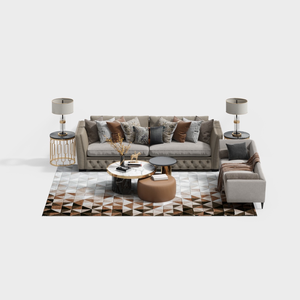 Urban Comfort Sofa Set 3D Model – Low-Poly Modern Design