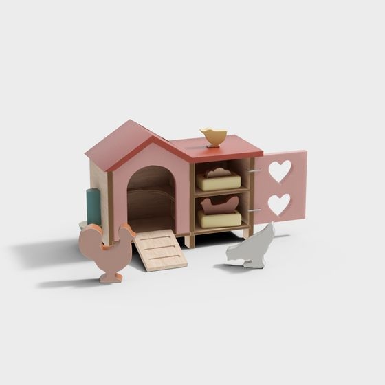 Charming Low-Poly Chicken Coop 3D model