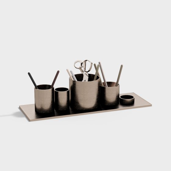 Stylish Metal Pen Holder Set 3D model