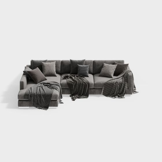 Modern Gray Velvet Sofa 3D model for Creative Spaces
