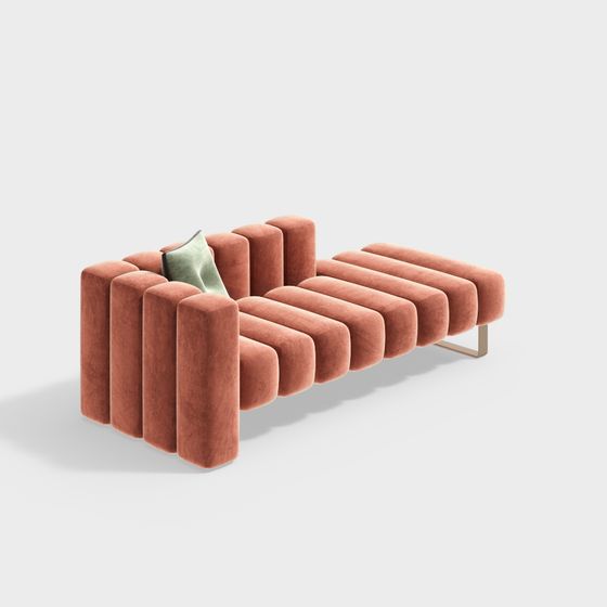 Stylish Coral Velvet Sofa 3D model