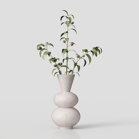 Minimalist Vase and Plant Combination 3D model