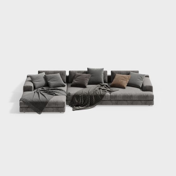 Luxurious Gray Fabric Sofa 3D model