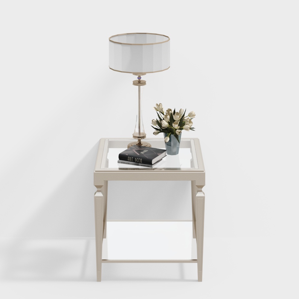 Elegant Low Poly Side Table 3D Model – Minimalist Wood & Glass