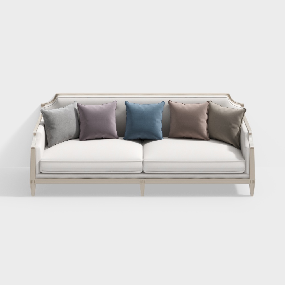 Elegant 3D Sofa Model – Minimalist Beige with Pillows