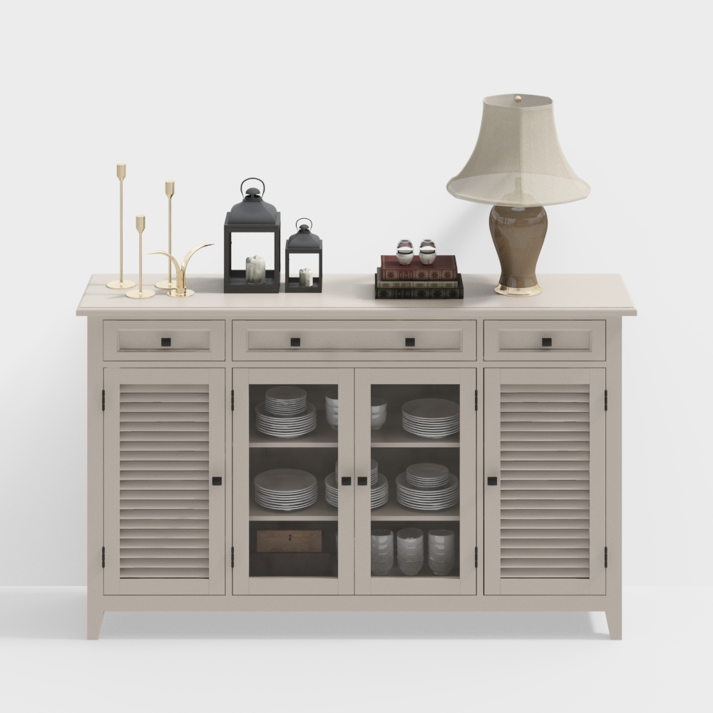 Elegant Low-Poly Storage Cabinet – Wood & Glass Design