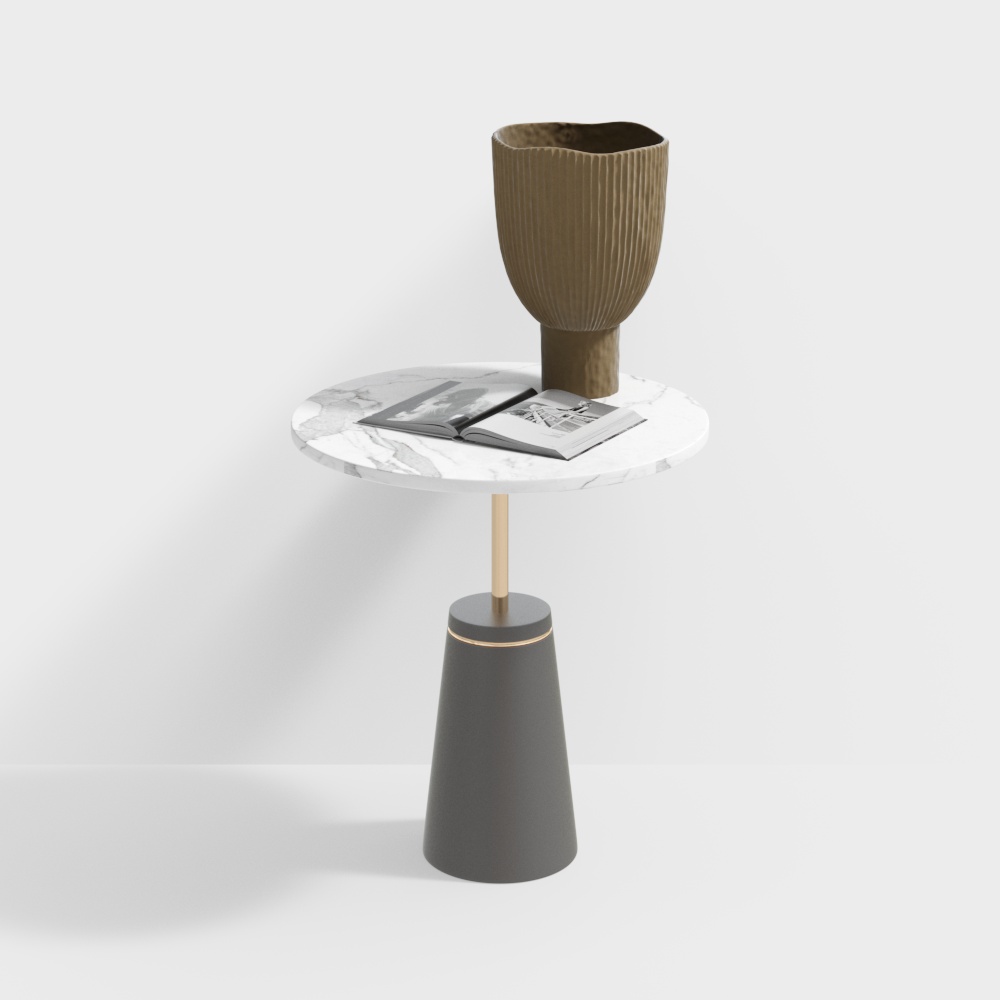 Stylish Low-Poly Side Table 3D Model with Marble Top