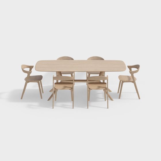 Modern Minimalist 3D Dining Table and Chair Set