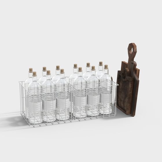 Wire Basket with Bottles 3D Model for Creative Spaces