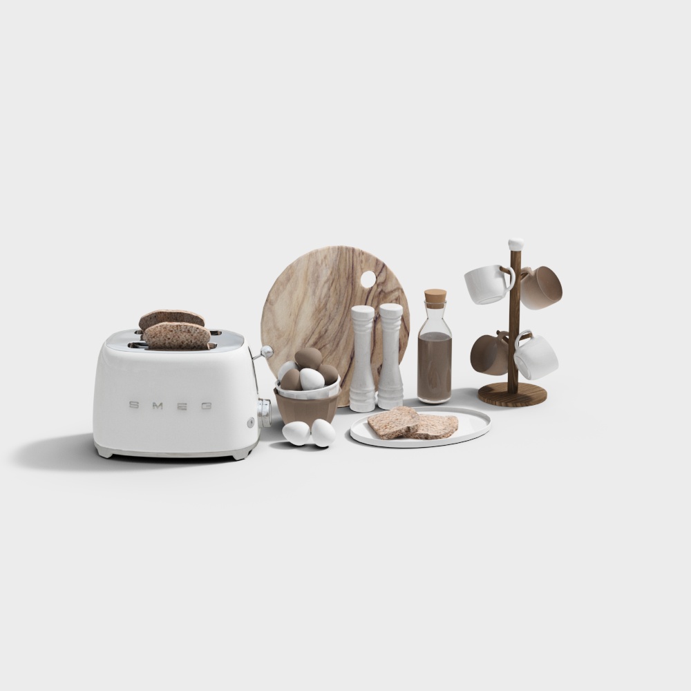 Vintage Toaster and Kitchen Accessories 3D Model – Low Poly Kitchen Set