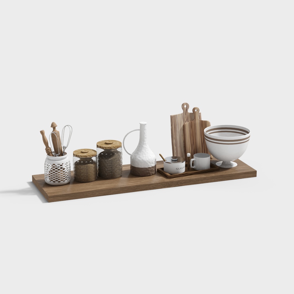 Kitchen Storage Rack 3D Model – Minimalist Wood Design