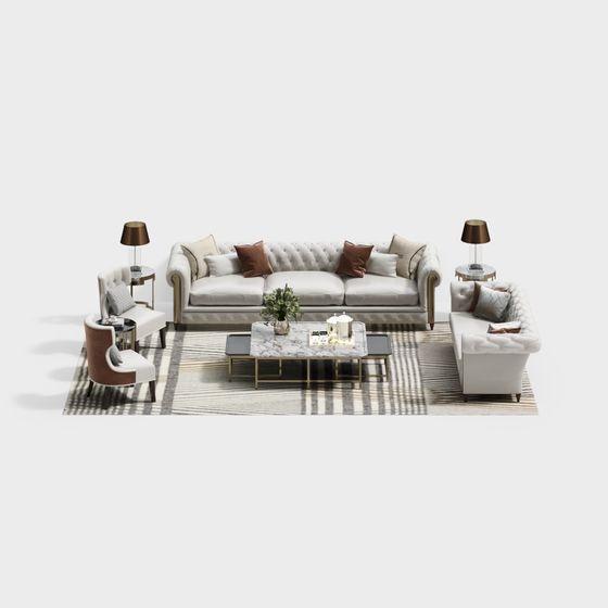 Elegant Low-Polygon Sofa Set 3D model
