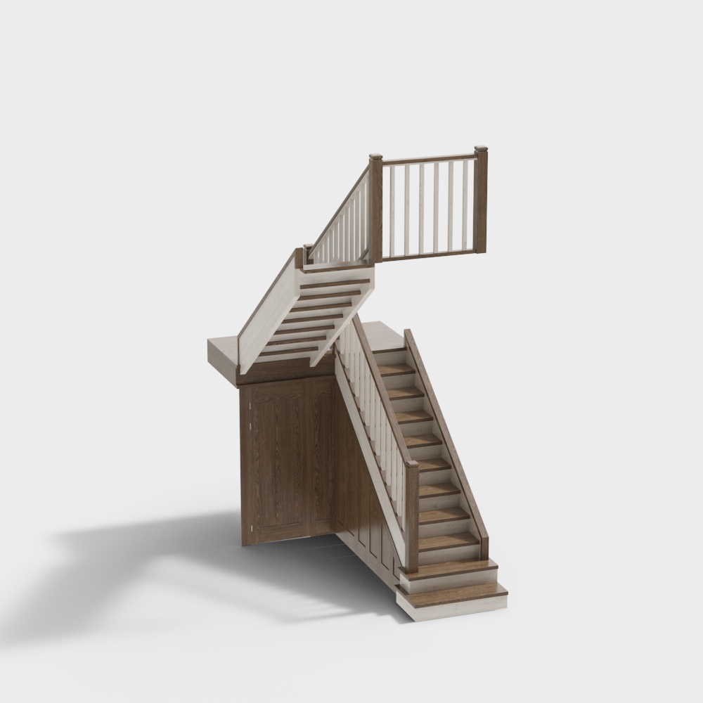 Stylish Low-Poly Staircase 3D Model – Wood & White Railing