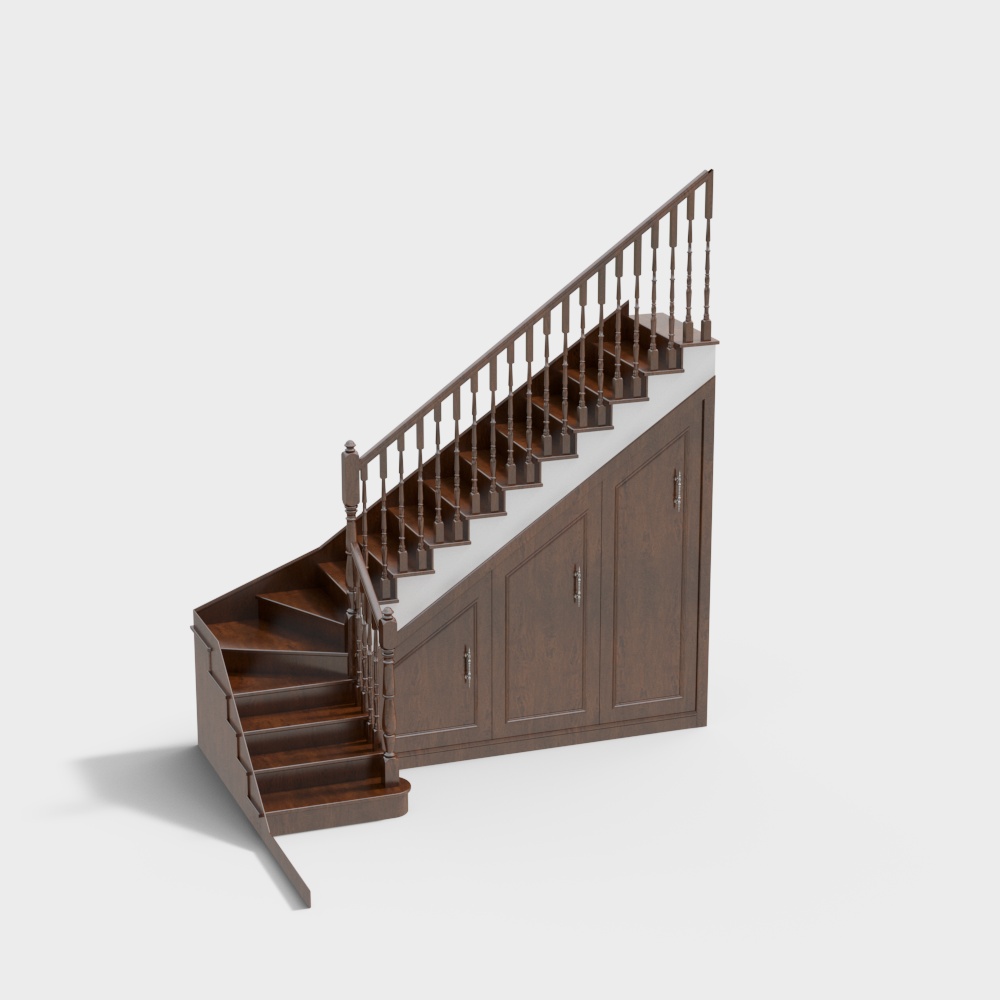 Elegant 3D Staircase Model – Wooden Texture & Metal Railings