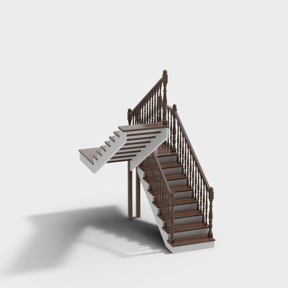 Elegant Low-Polygon Staircase 3D Model – Classic European Style